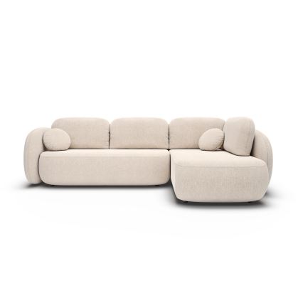 Hjørnesofa med sovefunktion og opbevaringsplads i L-form OLBIA højre beige