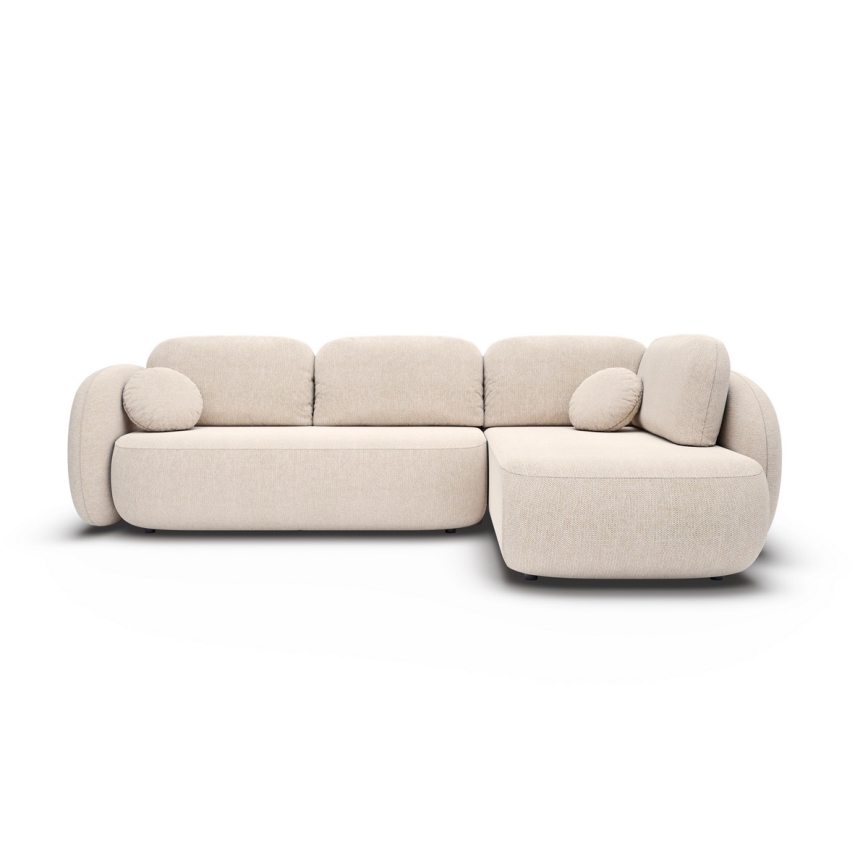 Hjørnesofa med sovefunktion og opbevaringsplads i L-form OLBIA højre beige