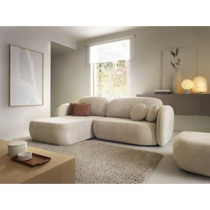 Hjørnesofa med sovefunktion og opbevaringsplads i L-form OLBIA venstrevendt beige