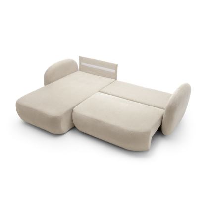 Hjørnesofa med sovefunktion og opbevaringsplads i L-form OLBIA venstrevendt beige
