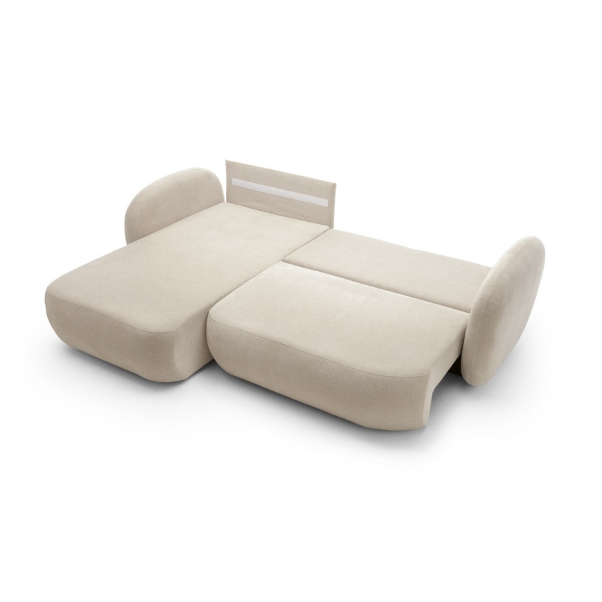 Hjørnesofa med sovefunktion og opbevaringsplads i L-form OLBIA venstrevendt beige