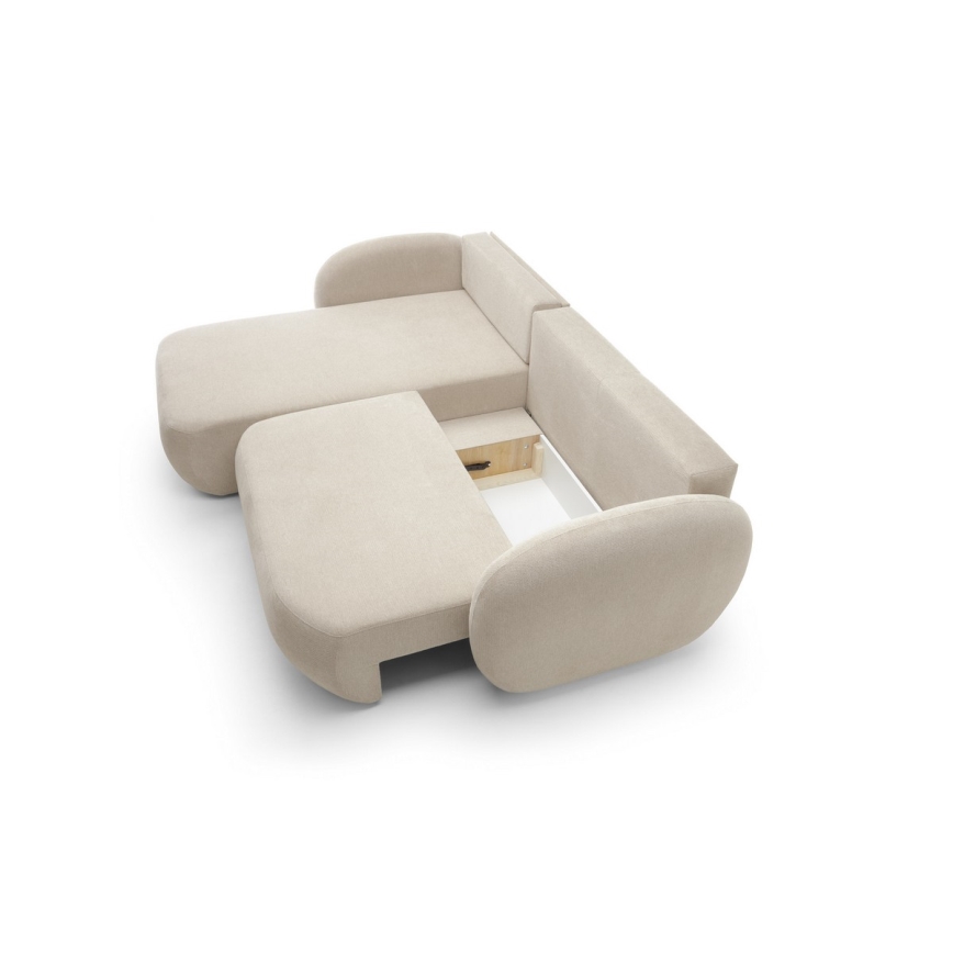 Hjørnesofa med sovefunktion og opbevaringsplads i L-form OLBIA venstrevendt beige