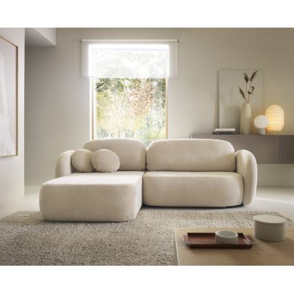 Hjørnesofa med sovefunktion og opbevaringsplads i L-form OLBIA venstrevendt beige