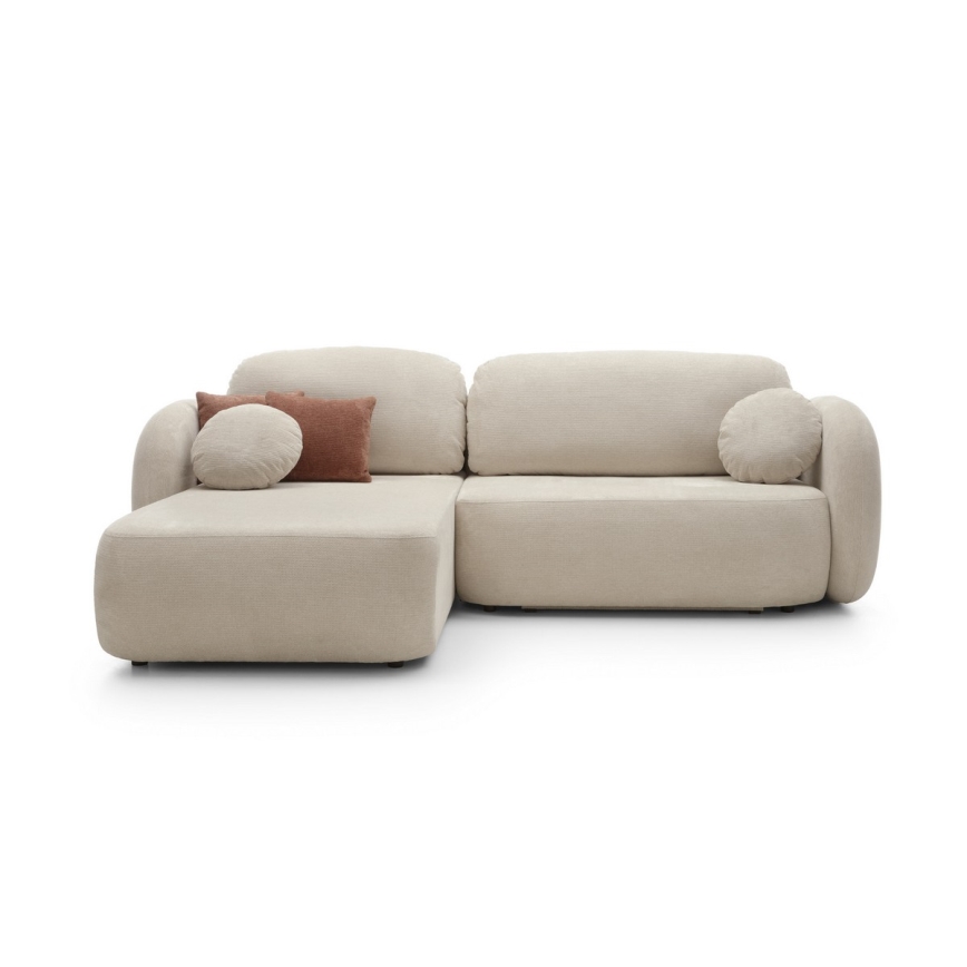 Hjørnesofa med sovefunktion og opbevaringsplads i L-form OLBIA venstrevendt beige