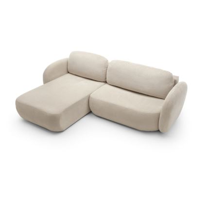 Hjørnesofa med sovefunktion og opbevaringsplads i L-form OLBIA venstrevendt beige