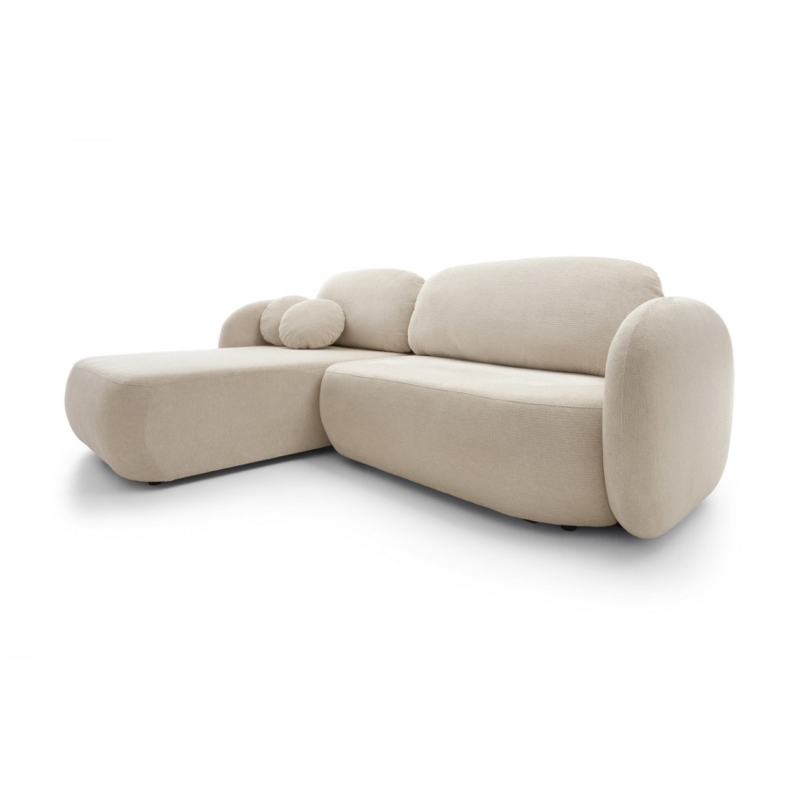 Hjørnesofa med sovefunktion og opbevaringsplads i L-form OLBIA venstrevendt beige