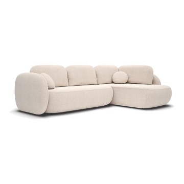 Hjørnesofa med sovefunktion og opbevaring, L-formet OLBIA højrevendt beige