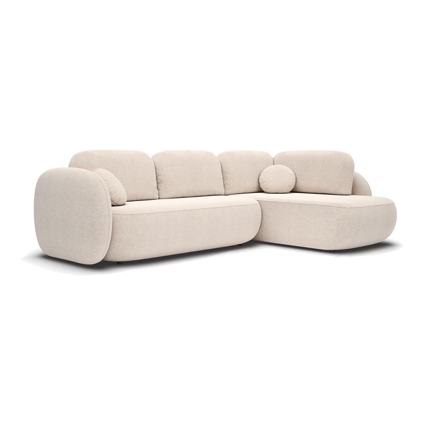 Hjørnesofa med sovefunktion og opbevaring, L-formet OLBIA højrevendt beige