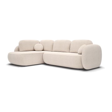 Hjørnesofa med sovefunktion og opbevaringsplads i L-form OLBIA venstrevendt beige