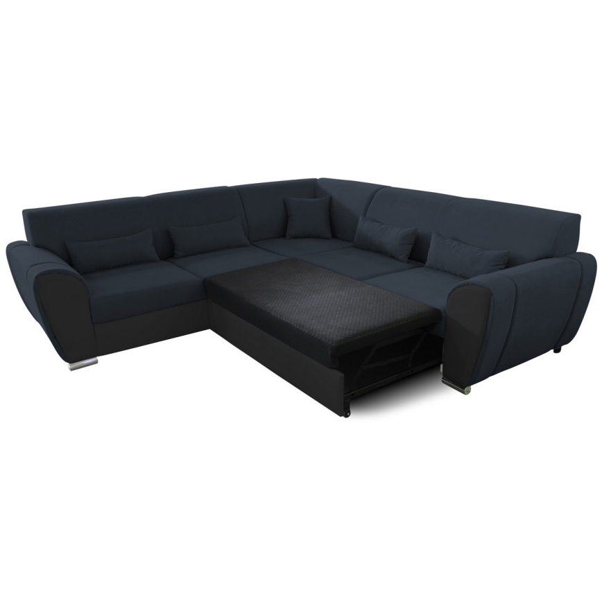 L-formet udtrækbar hjørnesofa VISEU, venstrevendt, med opbevaringsplads — antracit/sort