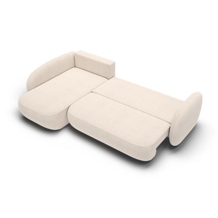 Hjørnesovesofa med sovefunktion og opbevaring i L-form OLBIA, venstrevendt, beige