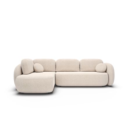 Hjørnesovesofa med sovefunktion og opbevaring i L-form OLBIA, venstrevendt, beige