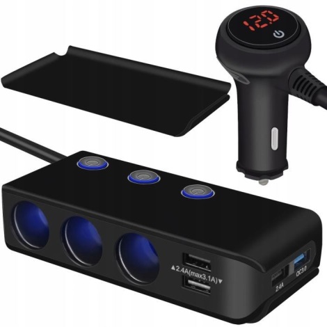 Squeak Helt vildt Saks Hub til bilstik 12V + 4x USB med voltmeter 12/24V | Lampemania