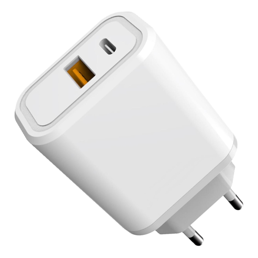 Hurtigoplader Power Delivery 30W USB-C + USB-A hvid