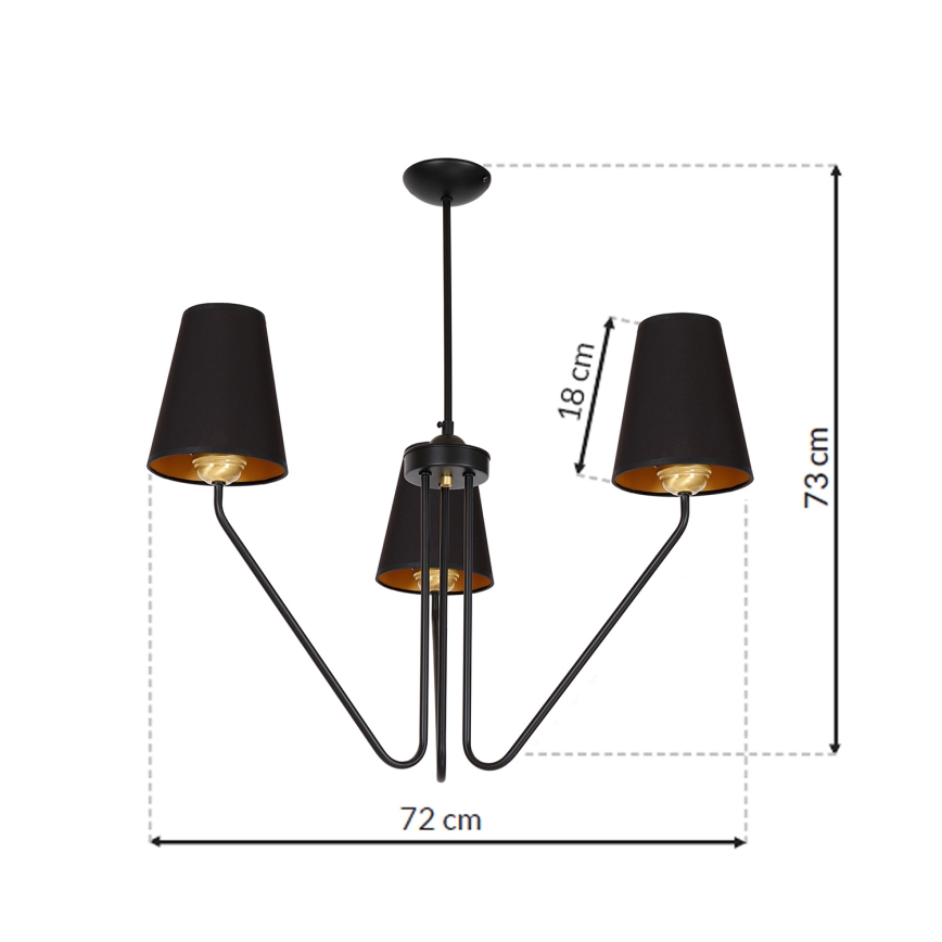 Hængende lysekrone VICTORIA 3xE27/60W/230V antik sort