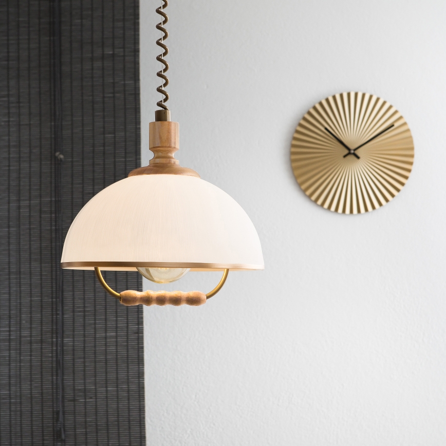 Højdejusterbar pendel RAMONA 1xE27/60W/230V brun/hvid/eg