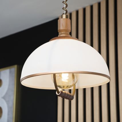 Højdejusterbar pendel RAMONA 1xE27/60W/230V brun/hvid/eg