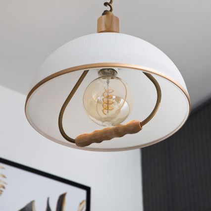 Højdejusterbar pendel RAMONA 1xE27/60W/230V brun/hvid/eg