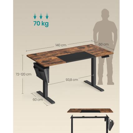 Højdejusterbart skrivebord SOLEA-X brun/sort