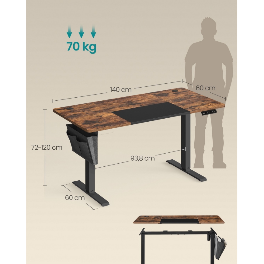 Højdejusterbart skrivebord SOLEA-X brun/sort
