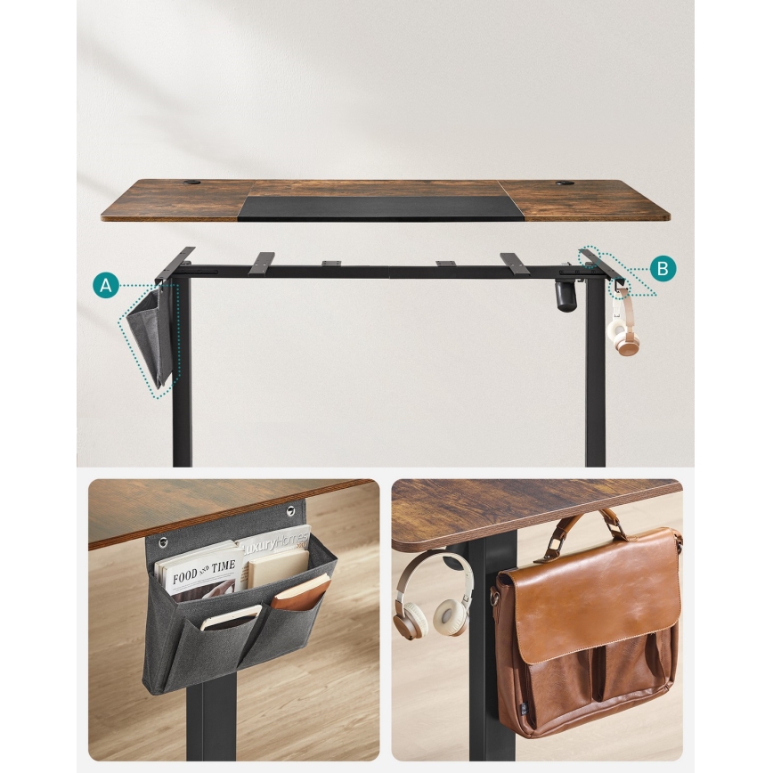 Højdejusterbart skrivebord SOLEA-X brun/sort