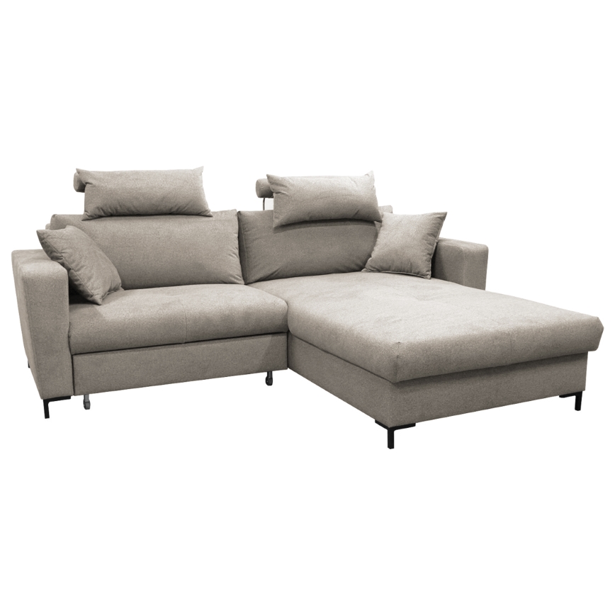 Højrevendt L-formet hjørnesofa med sovefunktion og opbevaring HORTA, grå