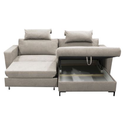 Højrevendt L-formet hjørnesofa med sovefunktion og opbevaring HORTA, grå