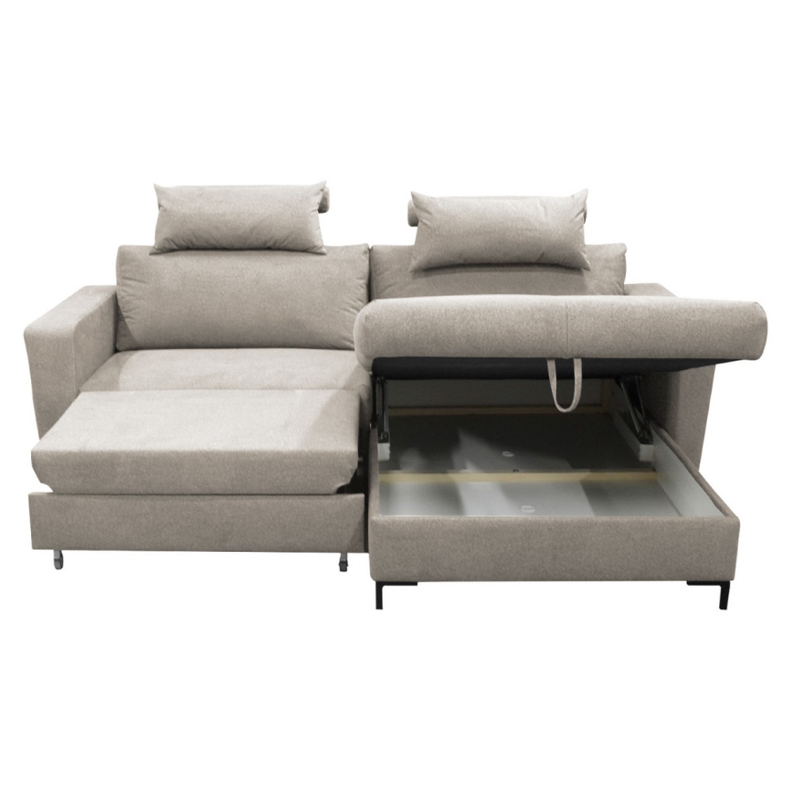 Højrevendt L-formet hjørnesofa med sovefunktion og opbevaring HORTA, grå