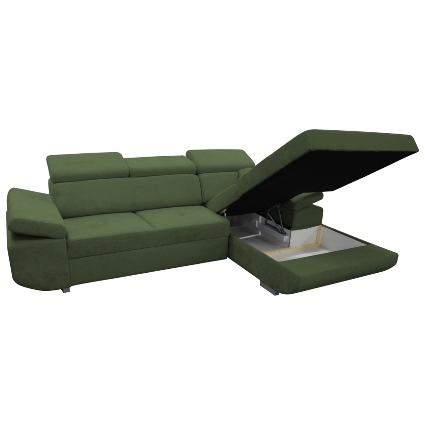 Højrevendt L-formet hjørnesofa med sovefunktion og opbevaringsplads CASTELO, grøn