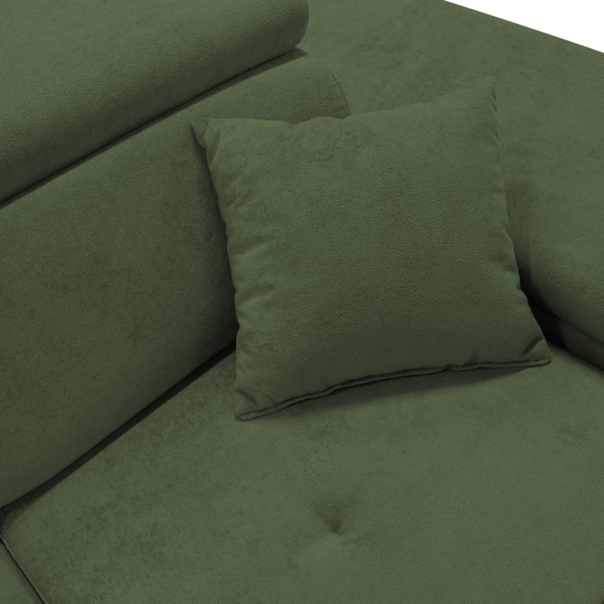 Højrevendt L-formet hjørnesofa med sovefunktion og opbevaringsplads CASTELO, grøn