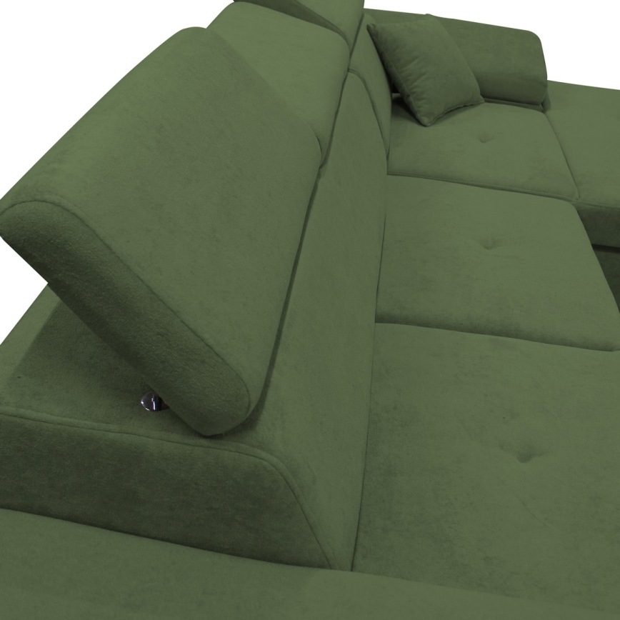 Højrevendt L-formet hjørnesofa med sovefunktion og opbevaringsplads CASTELO, grøn