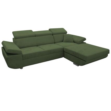 Højrevendt L-formet hjørnesofa med sovefunktion og opbevaringsplads CASTELO, grøn