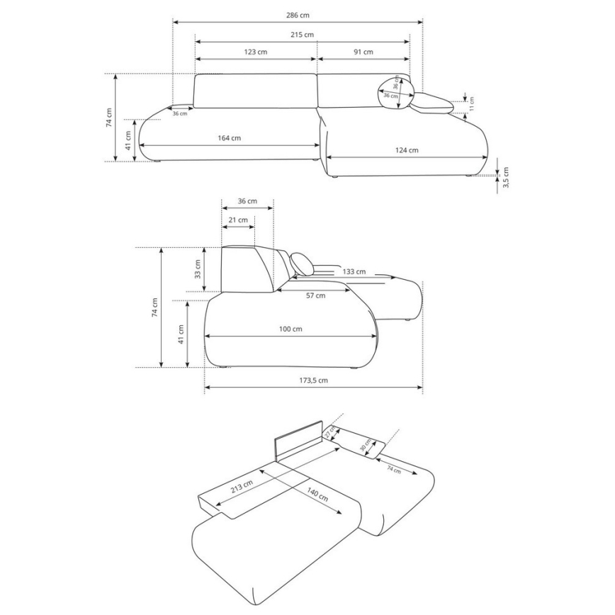 Højrevendt L-formet hjørnesovesofa med opbevaring PRATO – beige