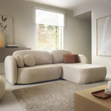 Højrevendt L-formet hjørnesovesofa OLBIA med opbevaring, beige