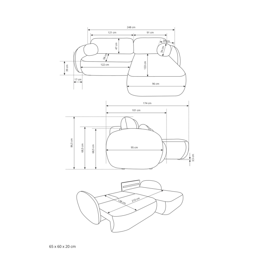 Højrevendt L-formet hjørnesovesofa OLBIA med opbevaring, beige
