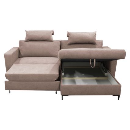 Højrevendt L-formet udtrækbar hjørnesovesofa med opbevaringsrum HORTA, rosa