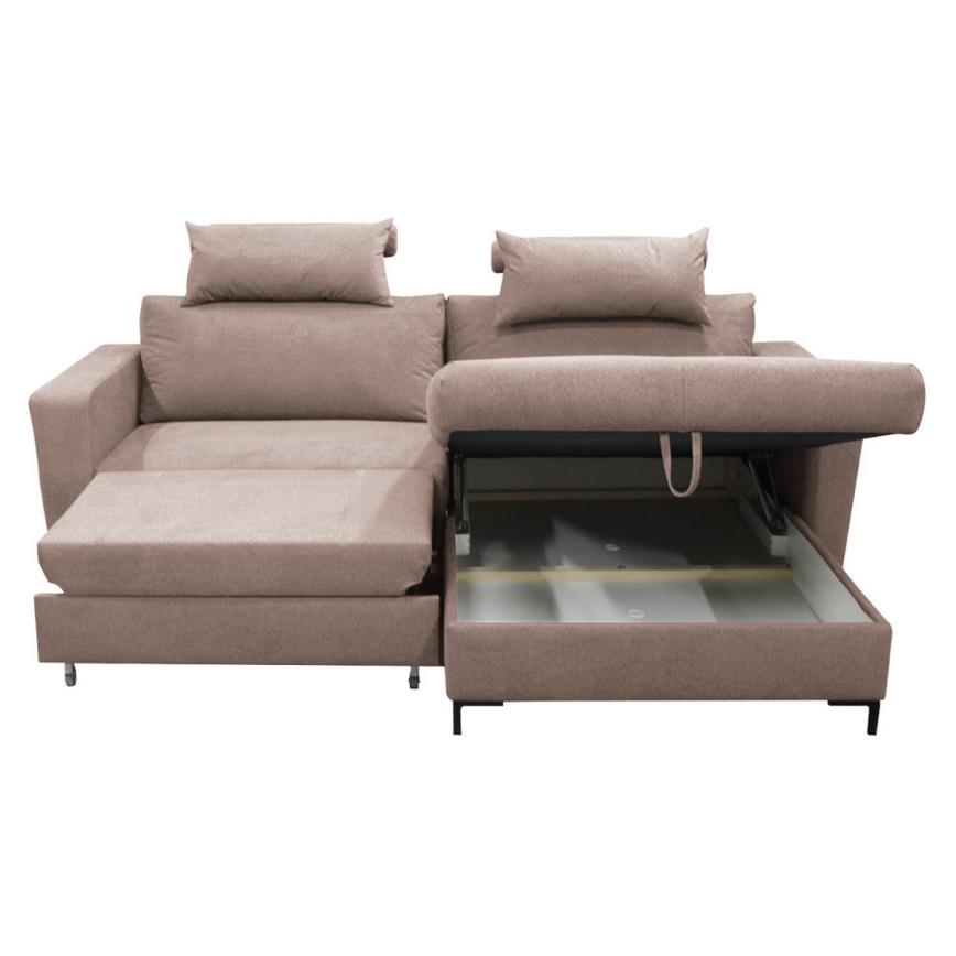 Højrevendt L-formet udtrækbar hjørnesovesofa med opbevaringsrum HORTA, rosa