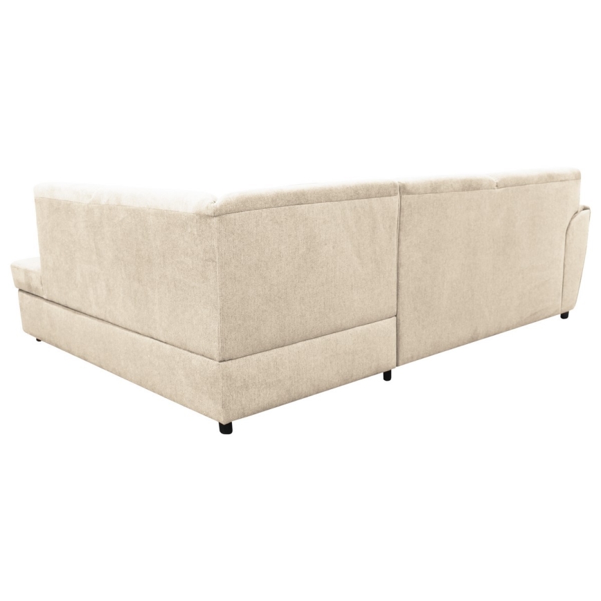 Højrevendt udtrækbar L-formet hjørnesofa SERPA med opbevaringsplads, beige
