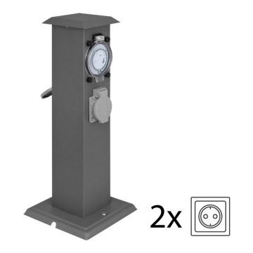 IBV 400166-014 - Udendørs stikkontaktstolpe med timer 2Z IP44 sort