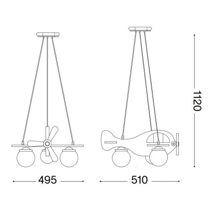 Ideal Lux - Børnependel på wire AVION 3xE14/28W/230V blå