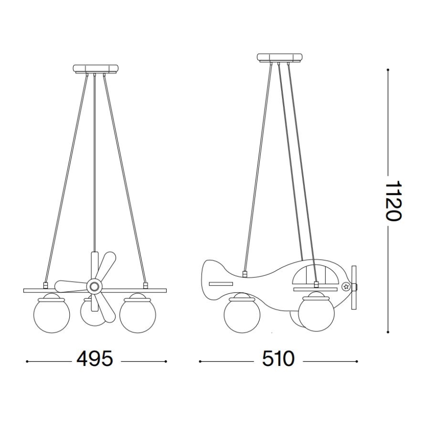 Ideal Lux - Børnependel på wire AVION 3xE14/28W/230V blå