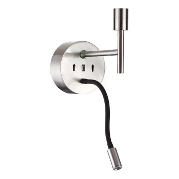 Ideal Lux - LED Fleksibel lampe med et beslag SÆT UP 1xE27/42W + LED/3W/230V CRI 90 USB skinnende krom
