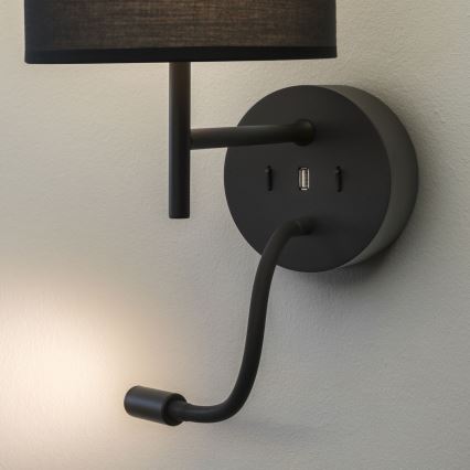 Ideal Lux - LED Fleksibel lampe med et beslag SÆT UP 1xE27/42W + LED/3W/230V CRI 90 USB sort