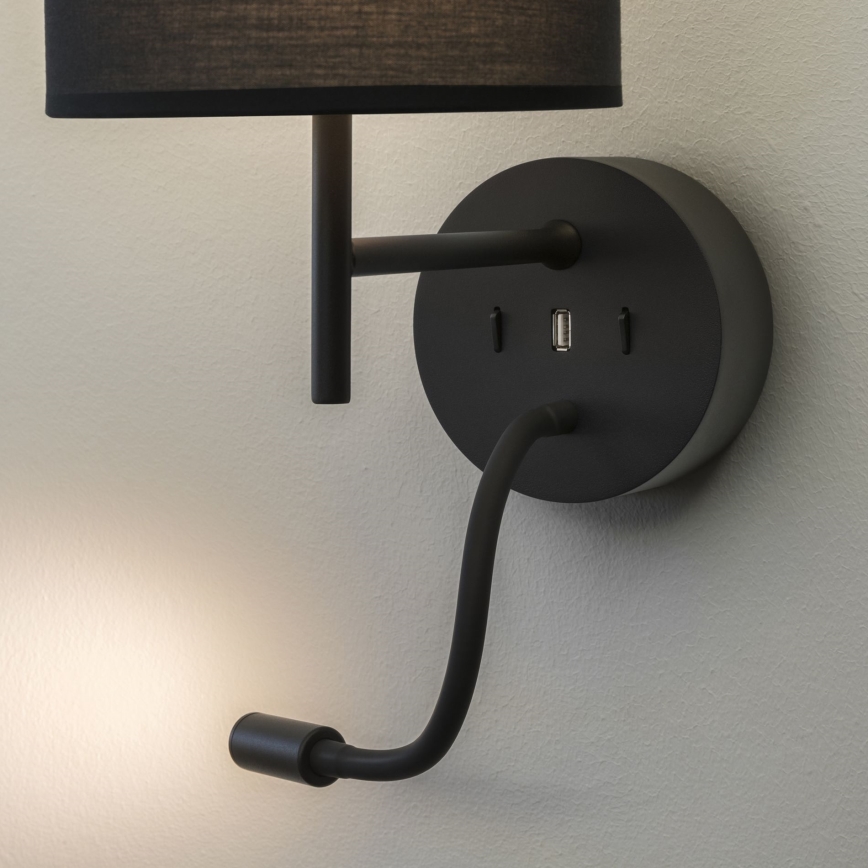 Ideal Lux - LED Fleksibel lampe med et beslag SÆT UP 1xE27/42W + LED/3W/230V CRI 90 USB sort