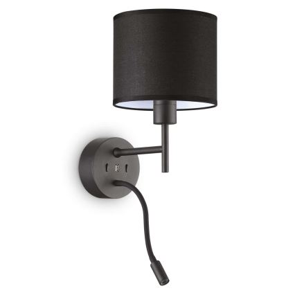 Ideal Lux - LED Fleksibel lampe med et beslag SÆT UP 1xE27/42W + LED/3W/230V CRI 90 USB sort