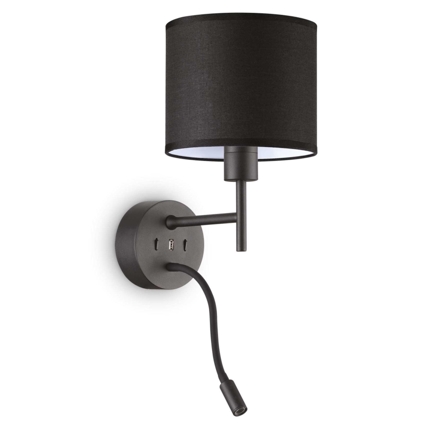 Ideal Lux - LED Fleksibel lampe med et beslag SÆT UP 1xE27/42W + LED/3W/230V CRI 90 USB sort