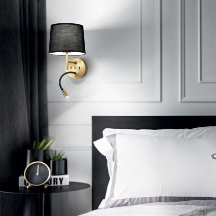Ideal Lux - LED Fleksibel lampe med et beslag SÆT 1xE27/42W + LED/3W/230V CRI 90 USB guldfarvet
