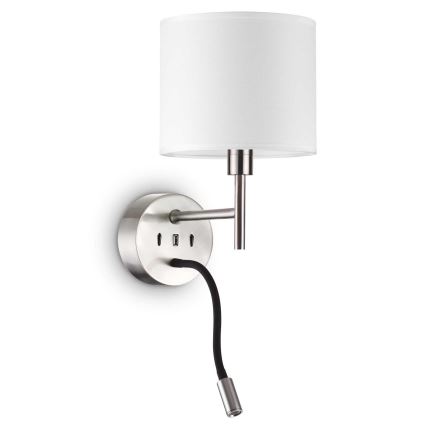 Ideal Lux - LED Fleksibel lampe med et beslag SÆT UP 1xE27/42W + LED/3W/230V CRI 90 USB skinnende krom
