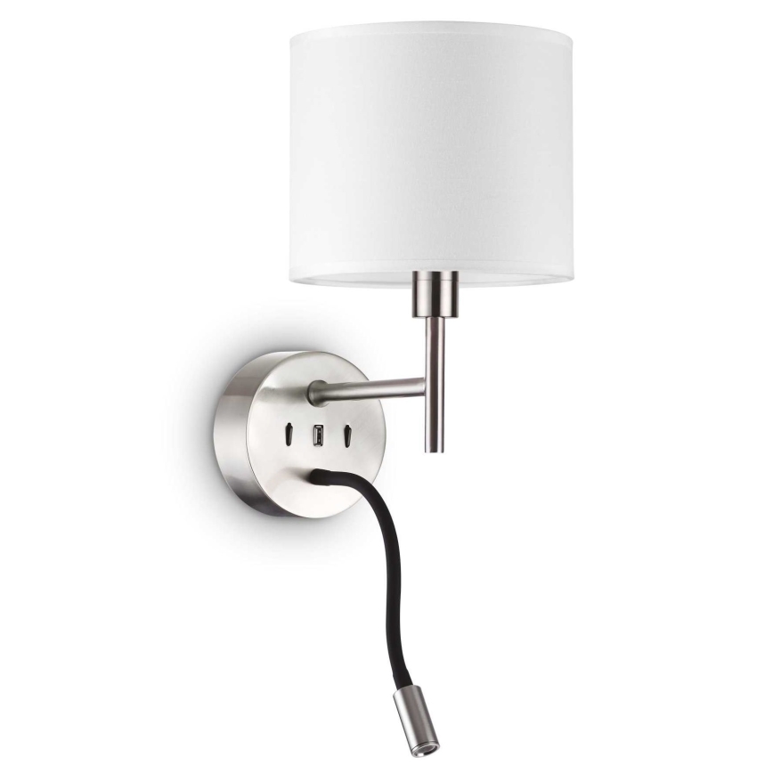 Ideal Lux - LED Fleksibel lampe med et beslag SÆT UP 1xE27/42W + LED/3W/230V CRI 90 USB skinnende krom