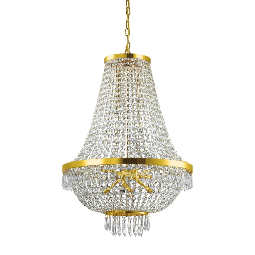 Ideal Lux - LED Lysekrone i krystal m. kædeophæng CAESAR 12xG9/3W/230V diameter 55 cm guldfarvet